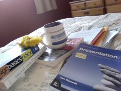 Buttercups, coffee cup, design books